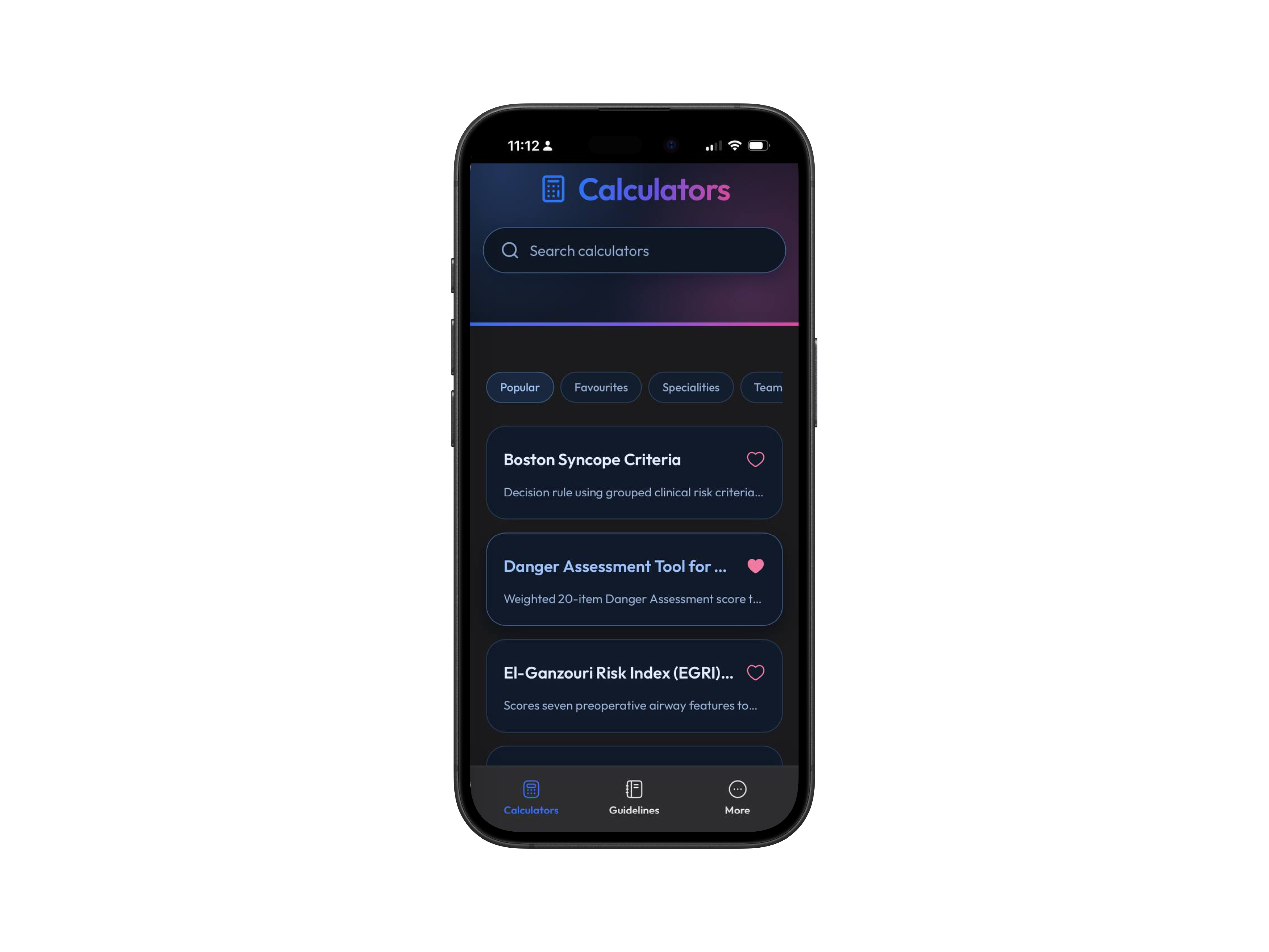 Fellowed mobile calculators list in dark mode